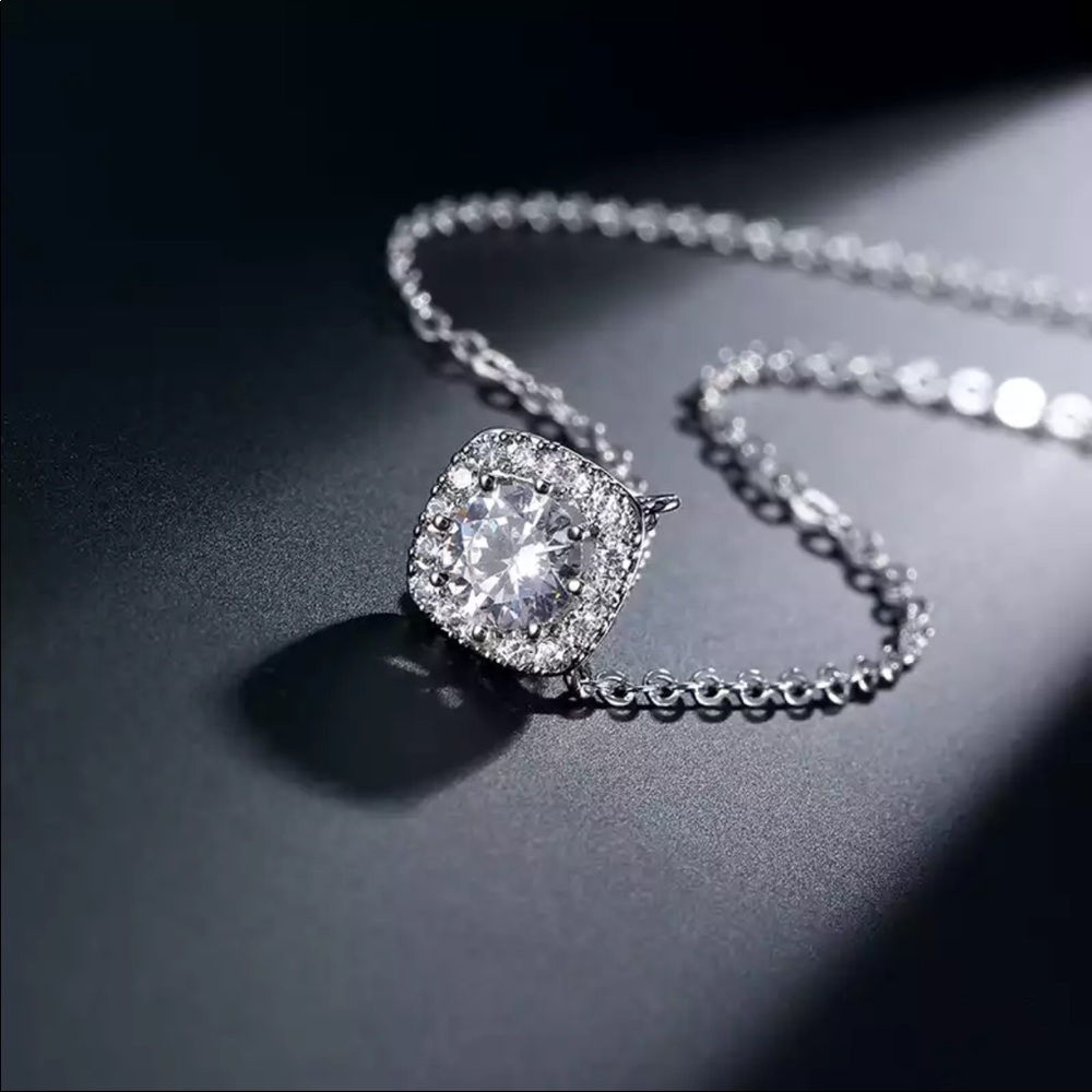 New Square 925 Silver Diamond Necklace - Picture 4 of 6